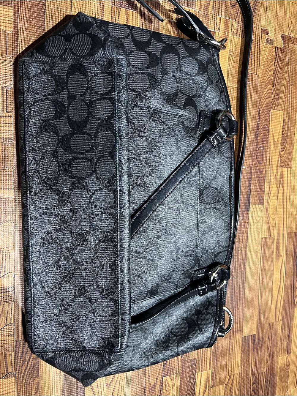 Vintage Coach Black Signature Logo Hobo Shoulder Bag - Picture 2 of 3
